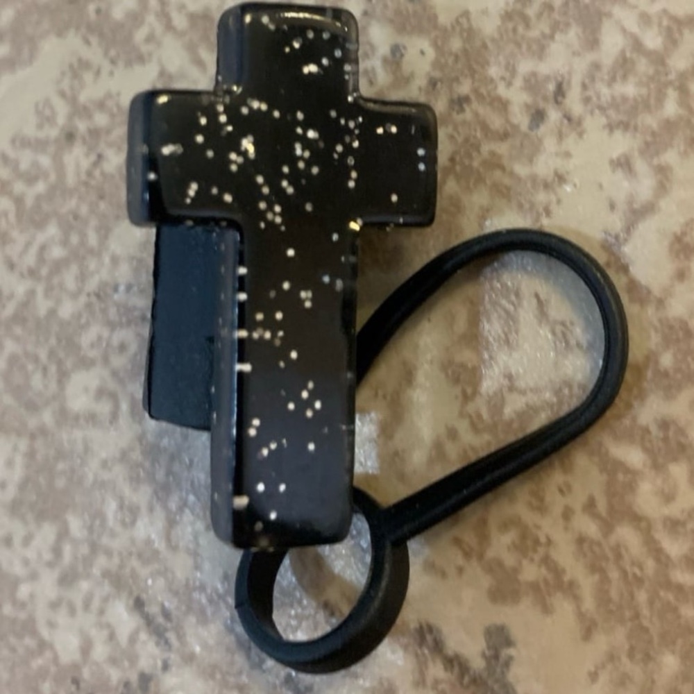 New! Silicone Black Glitter Cross Straw Topper for large drinking straws